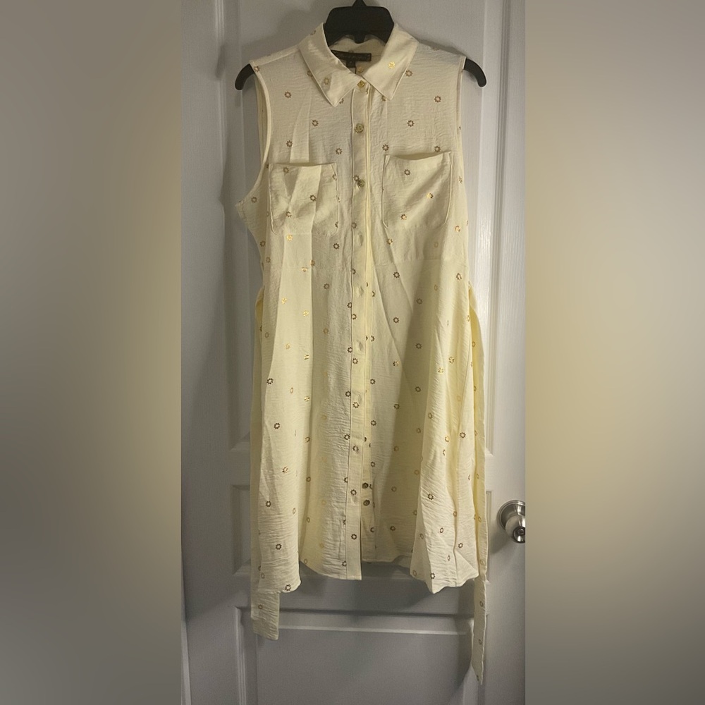 Alex and Parker Cream button up Shirt Dress with dot Accents